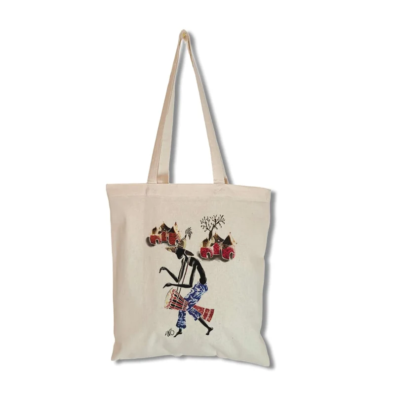 Tote bag original imprimé WO – Le passeur de rythme – illustration contemporaine multicolore