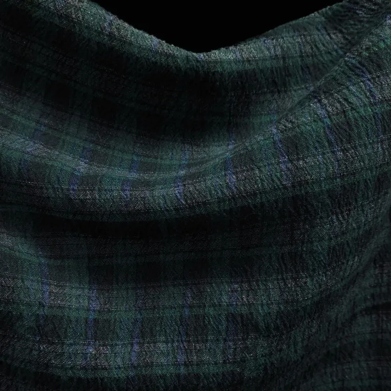 Tissu coton-lin froissé tissé teint | Carreaux tartan | Deadstock de designer