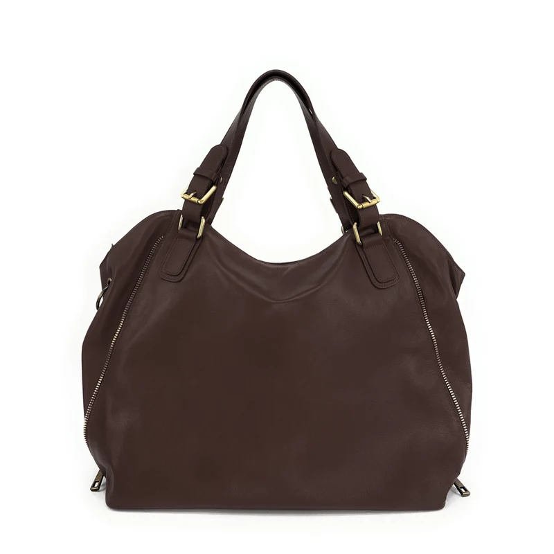 Sac porté épaule en cuir lisse CAMELIA Marron chocolat