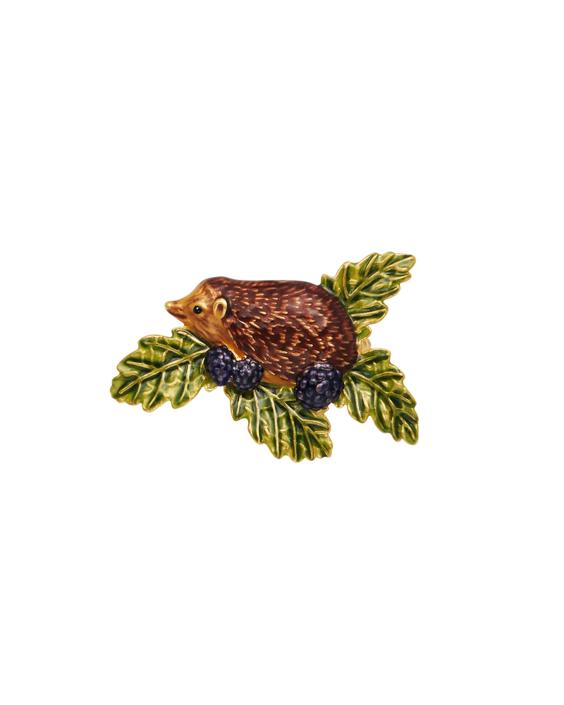 Hedgehog & Blackberry Brooch in Gold