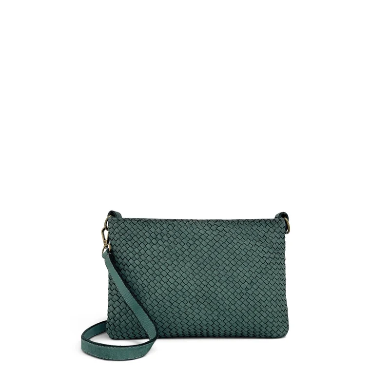 Sac pochette à bandoulière en cuir tressé MISS JOE Vert sapin