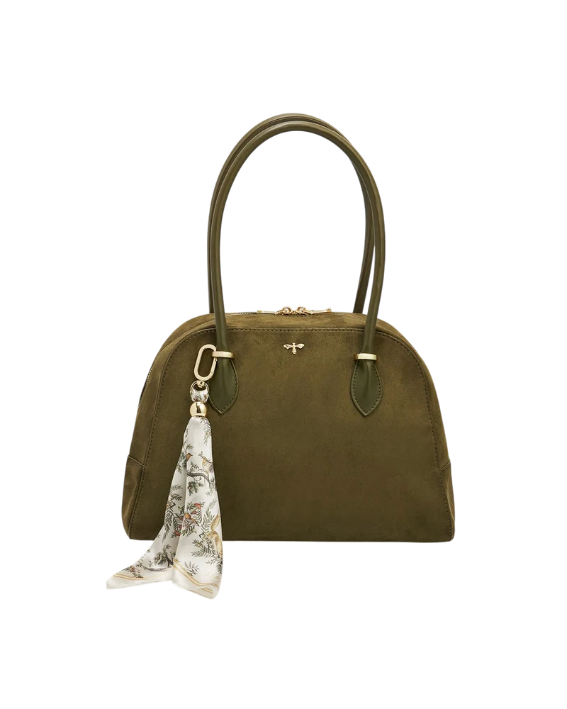 Amelia Faux Suede Shoulder Bag in Khaki