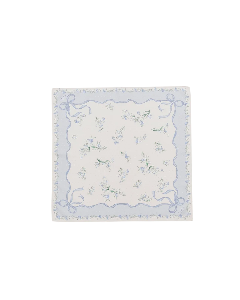 Bow & Floral Square Scarf in Blue