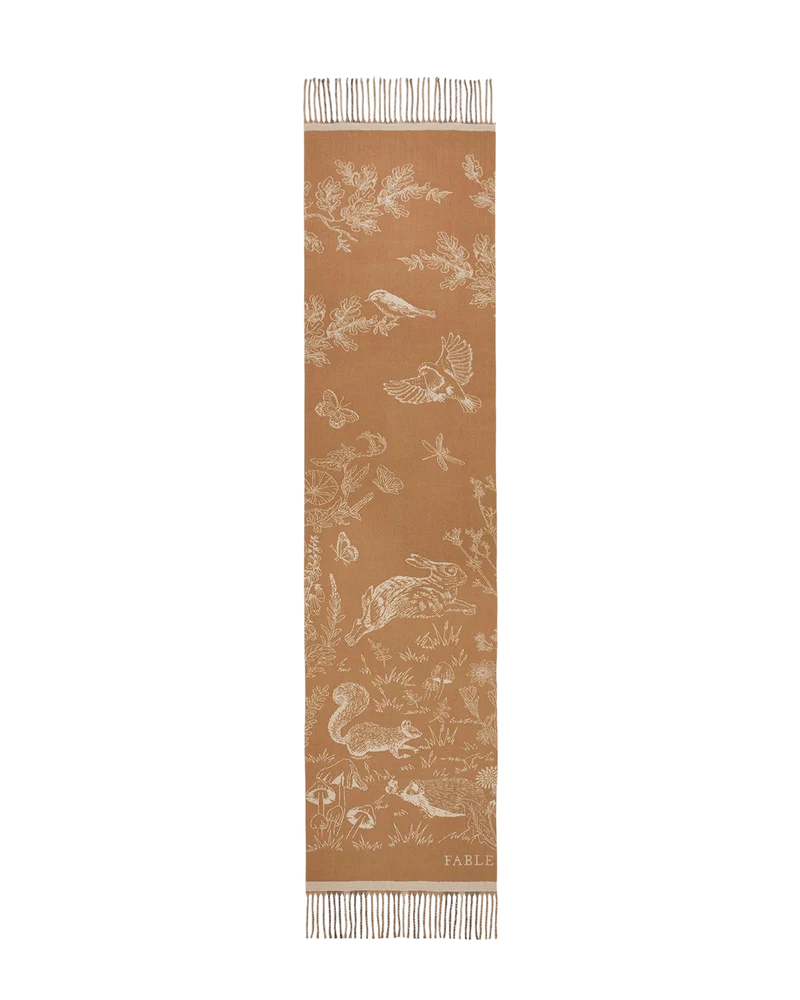 Woodland Scene Check Jacquard Long Scarf in Tan