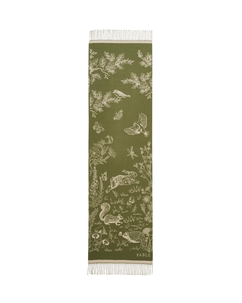 Woodland Scene Check Jacquard Long Scarf in Khaki