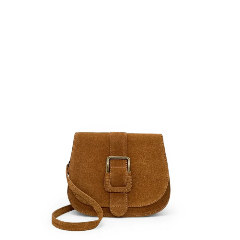 Sac besace en cuir daim ENID Marron Camel foncé