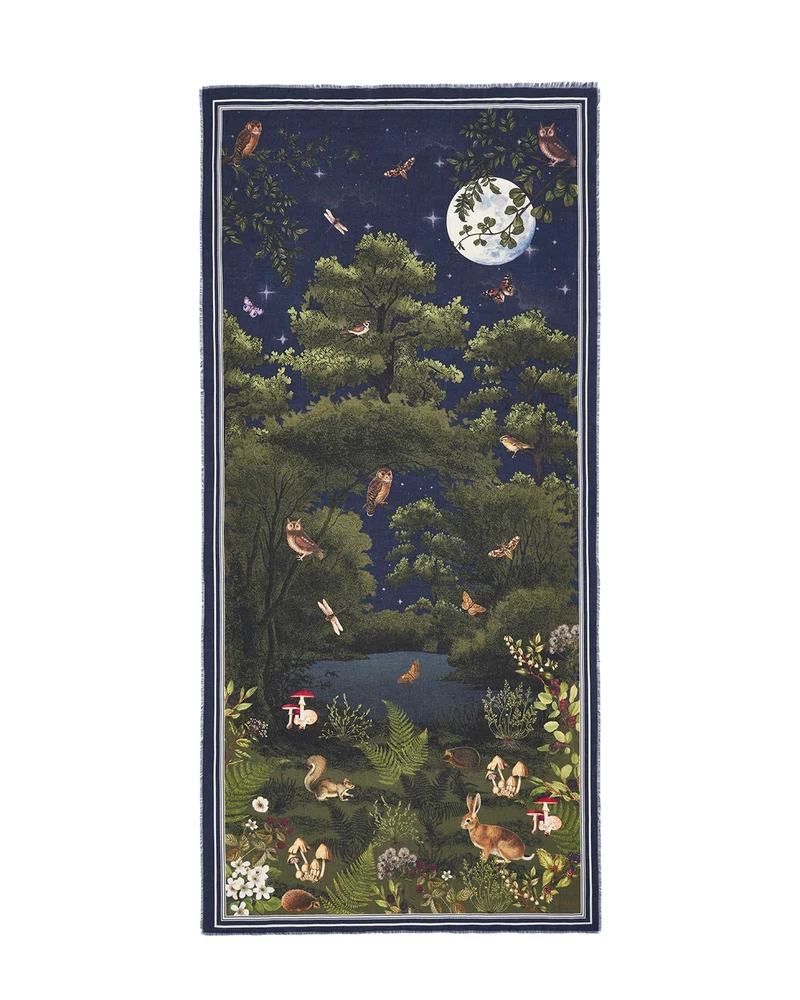 Woodland Meadow Large Rectangle Scarf in Navy