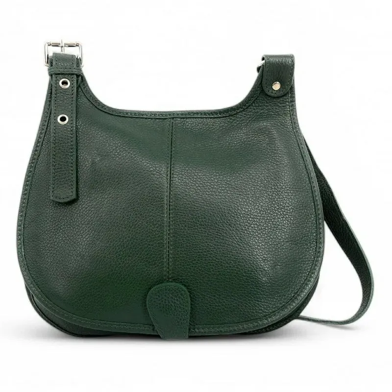 Sac besace bandoulière en cuir grainé PETRA Vert forêt