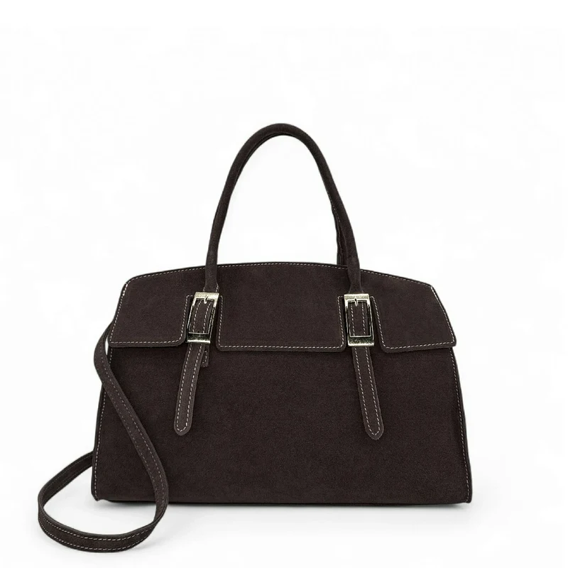 Sac mallette en daim WHAT'S UP Marron chocolat
