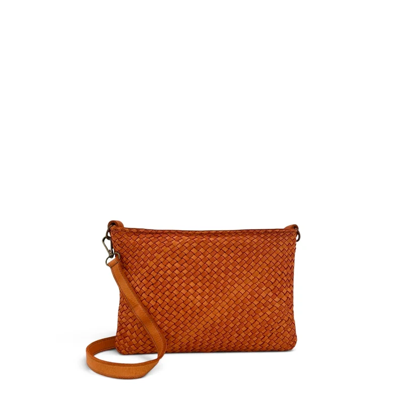 Sac pochette à bandoulière en cuir tressé MISS JOE Orange patiné