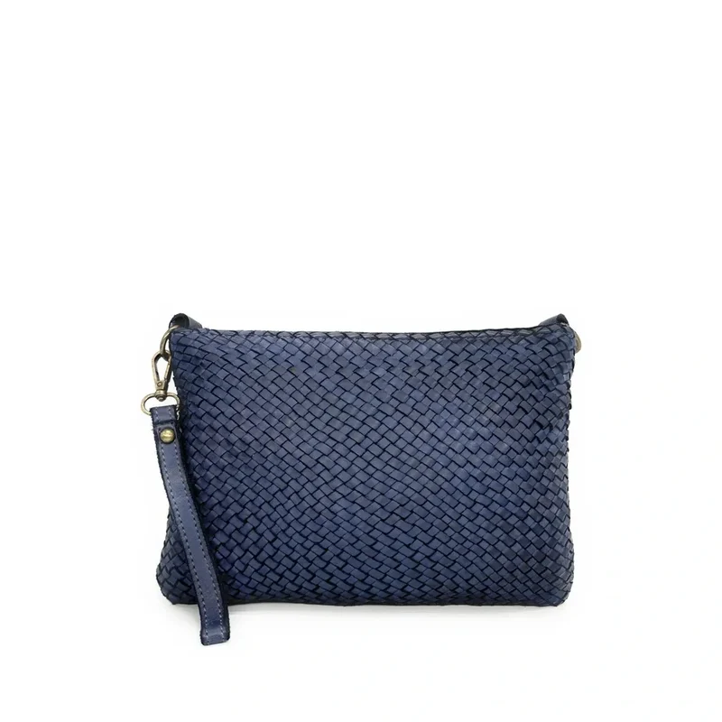 Sac pochette à bandoulière en cuir tressé MISS JOE Bleu profond