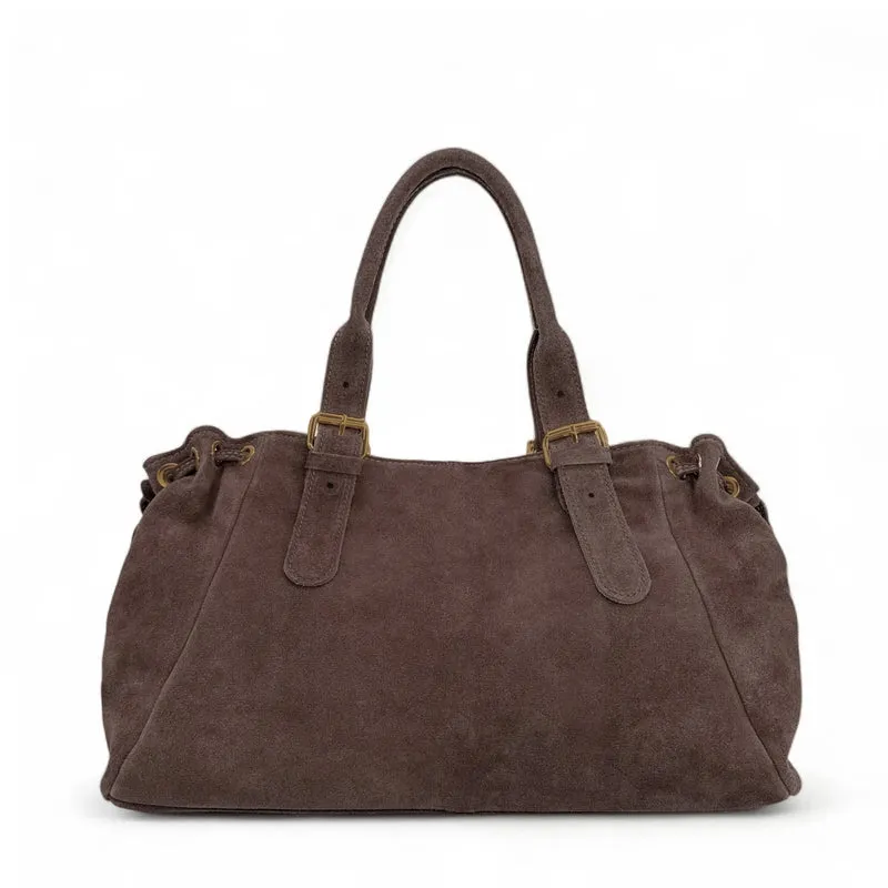 Sac bowling en daim PRINCESSE SUEDE XL BRASS Marron moka