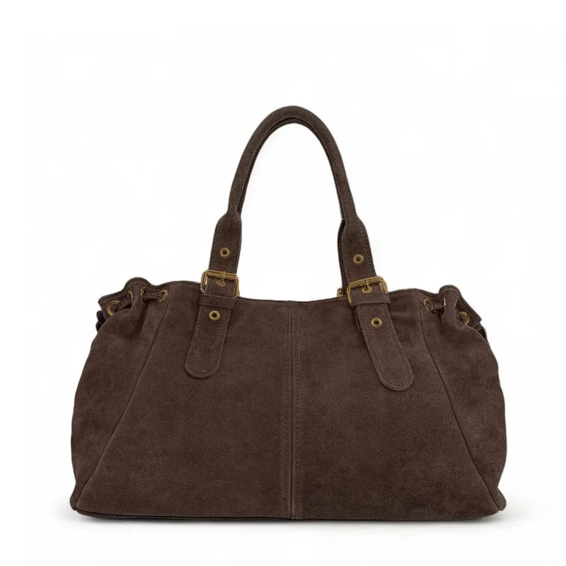 Sac bowling en daim PRINCESSE SUEDE XL BRASS Marron chocolat