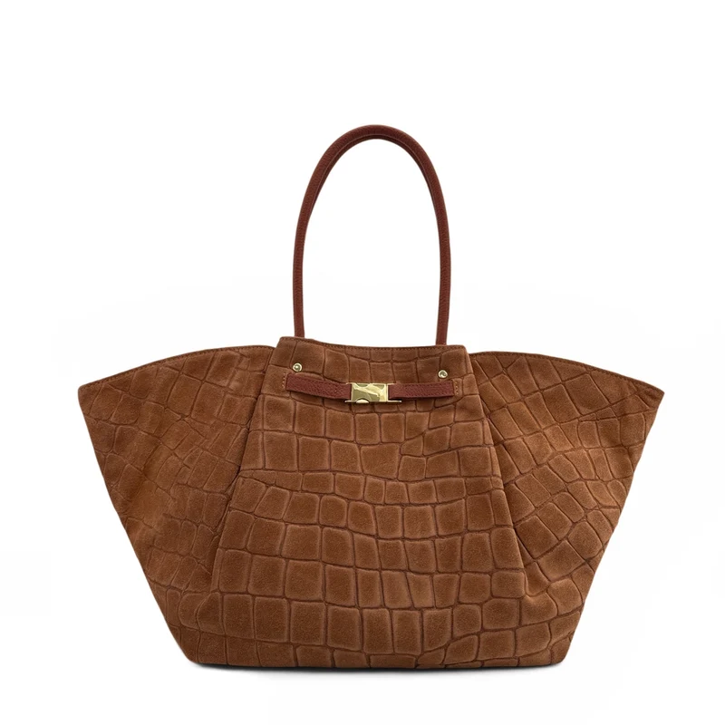 Sac cabas en cuir grainé et daim OFF CAMPUS Marron cannelle