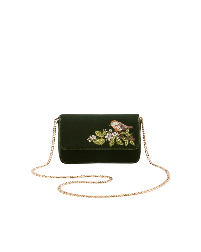 Sophia Wren Embroidered Occasion Bag in Green Velvet