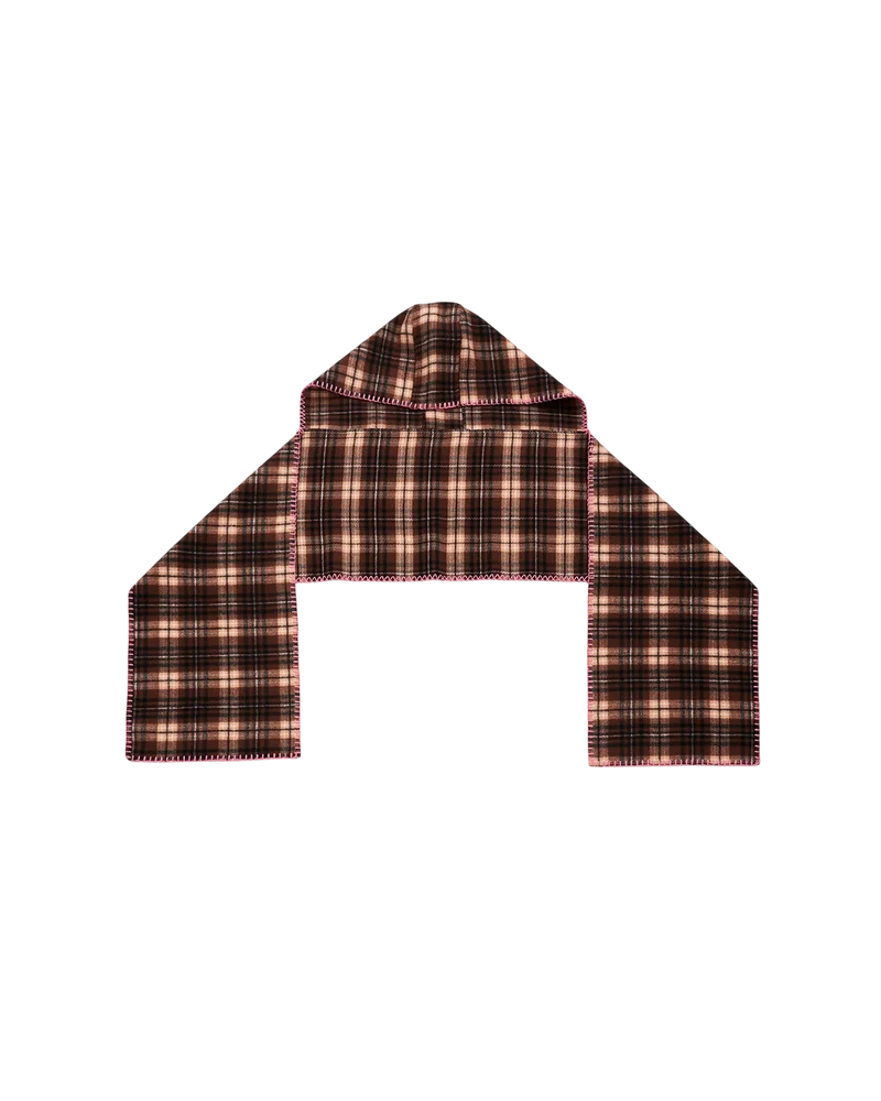 Check Hooded Scarf in Chocolate