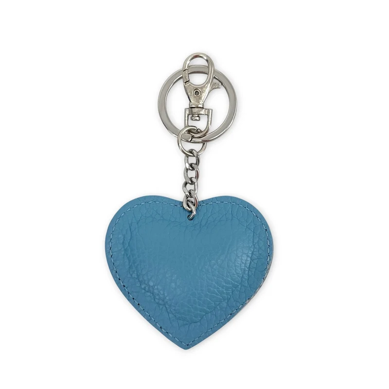 Porte-clés en cuir grainé COEUR SILVER Bleu céleste