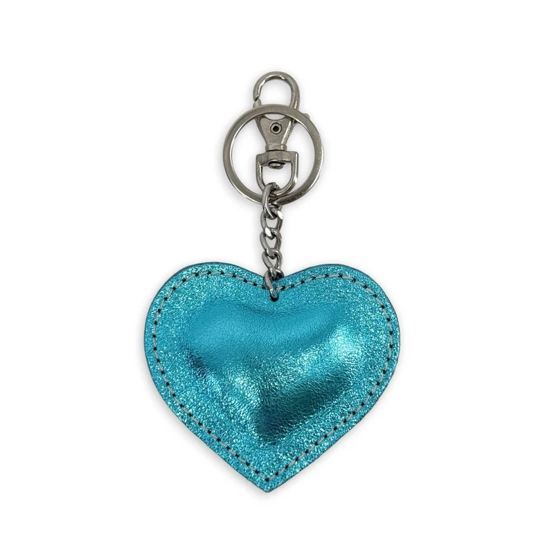 Porte-clés en cuir irisé COEUR GLOW Bleu turquoise