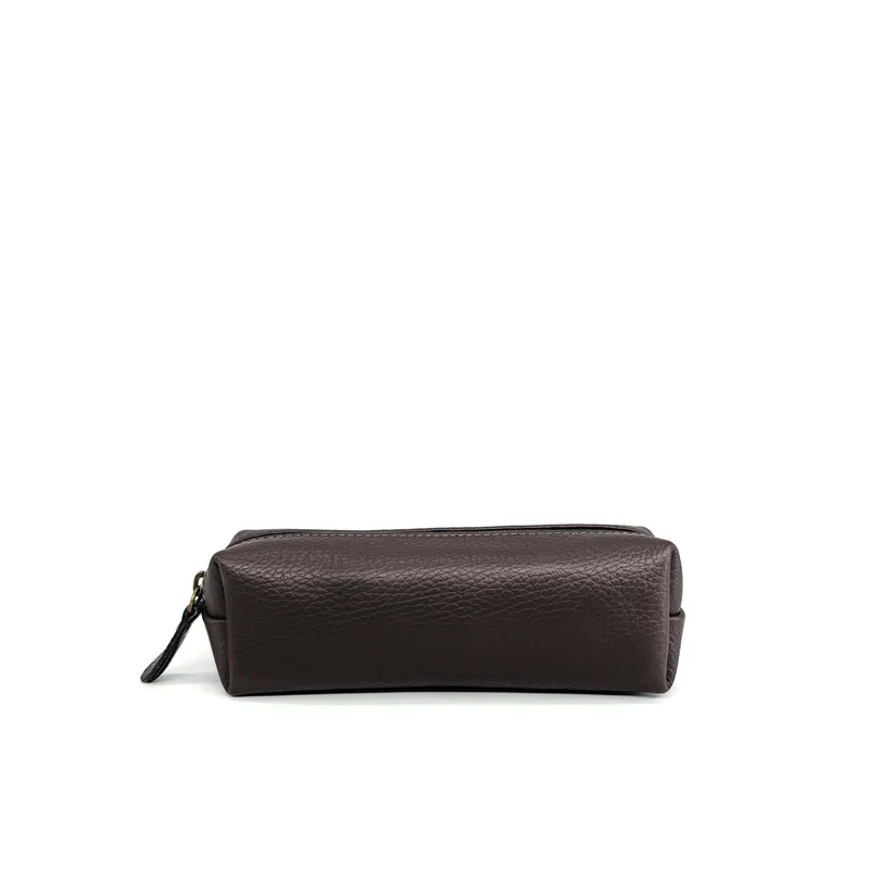 Trousse en cuir grainé TICTOC Marron chocolat