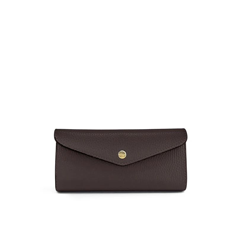 Pochette portefeuille en cuir grainé CLELIA Marron chocolat