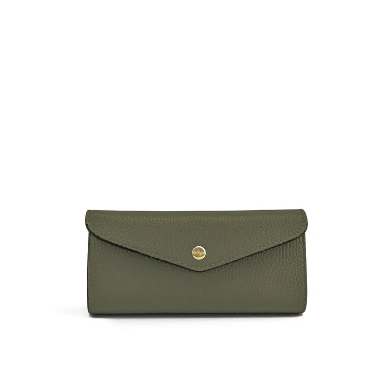 Pochette portefeuille en cuir grainé CLELIA Vert kaki