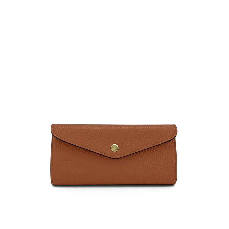Pochette portefeuille en cuir grainé CLELIA Camel foncé