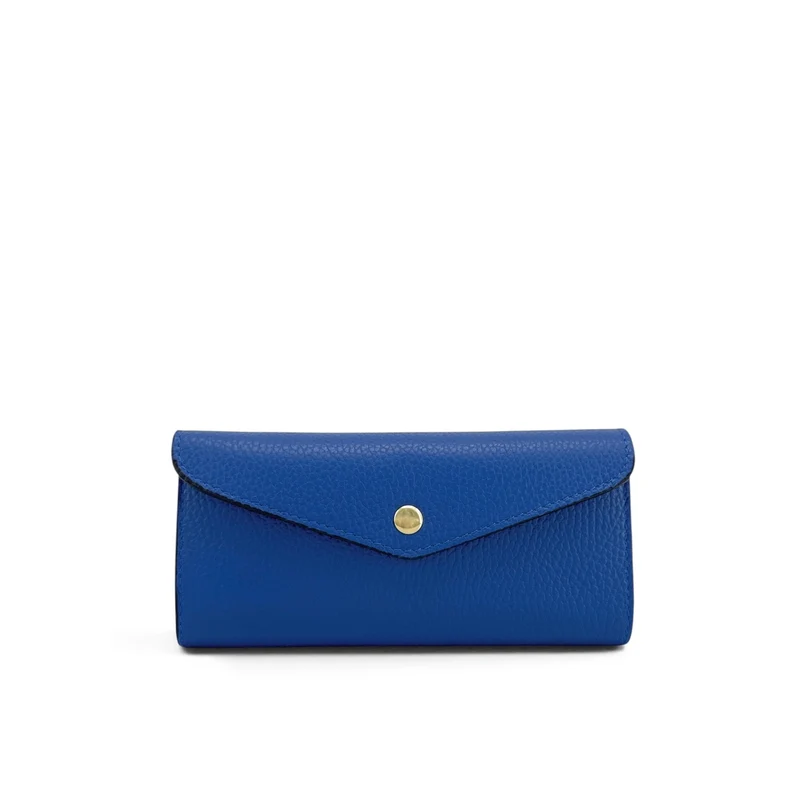 Pochette portefeuille en cuir grainé CLELIA Bleu roi