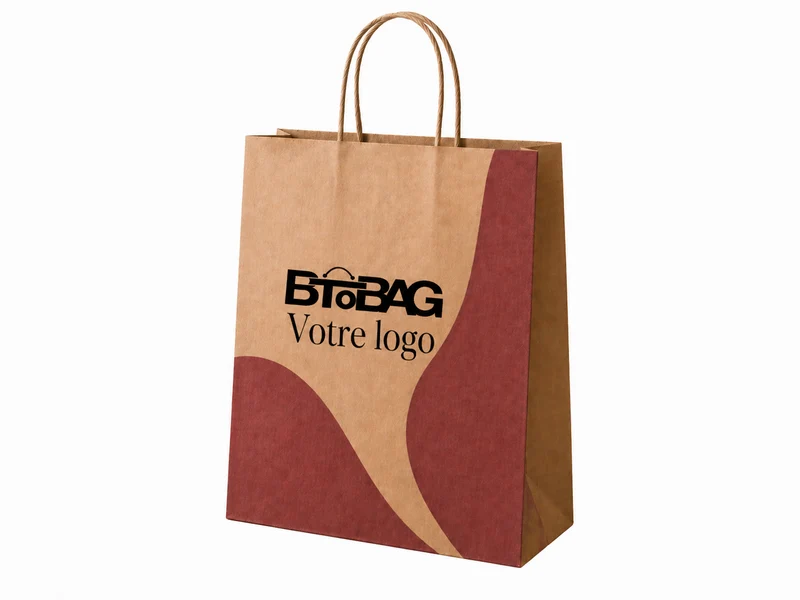 Sac kraft brun bordeaux poignées torsadées