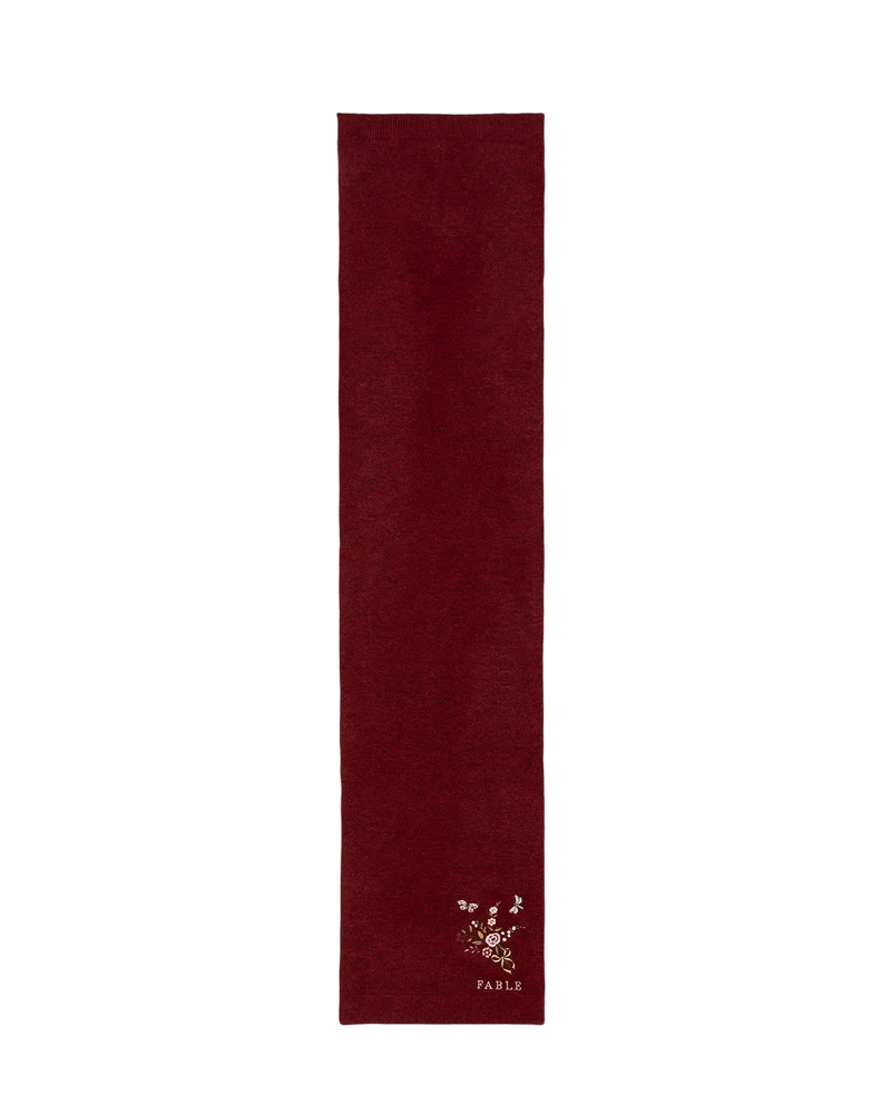 Eve Floral Knitted Scarf in Red Marl