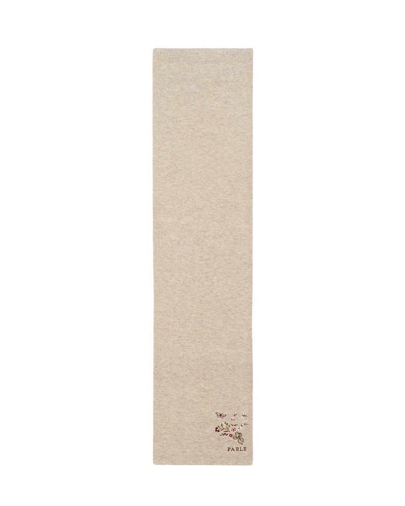 Eve Floral Knitted Scarf in Oat Marl