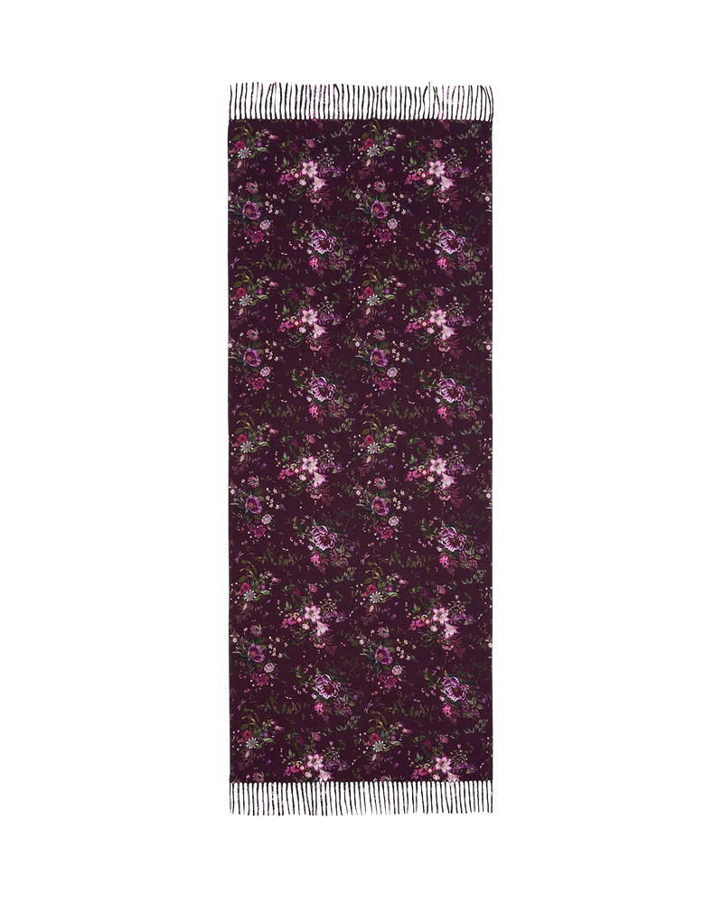 Eve Floral Fringed Scarf in Burgundy