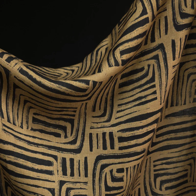 Slub de Rayonne à Motif Labyrinthe Abstrait | Tan | 122 cm | FIN DE ROULEAU