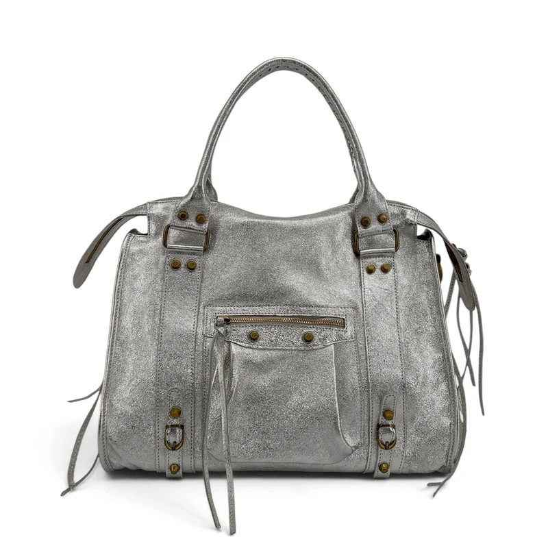 Sac à main en cuir irisé SANDSTORM E.L. SIROCCO Argent moyen