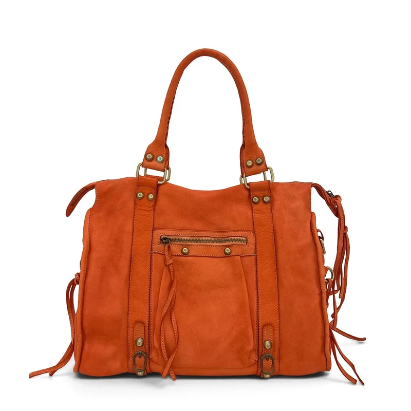 Grand sac en cuir vintage STORM XL HURRICAN Orange