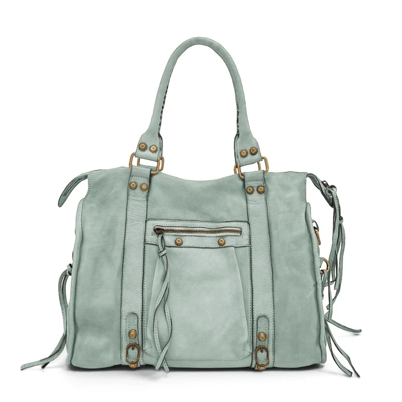 Grand sac en cuir vintage STORM XL HURRICAN Bleu pastel