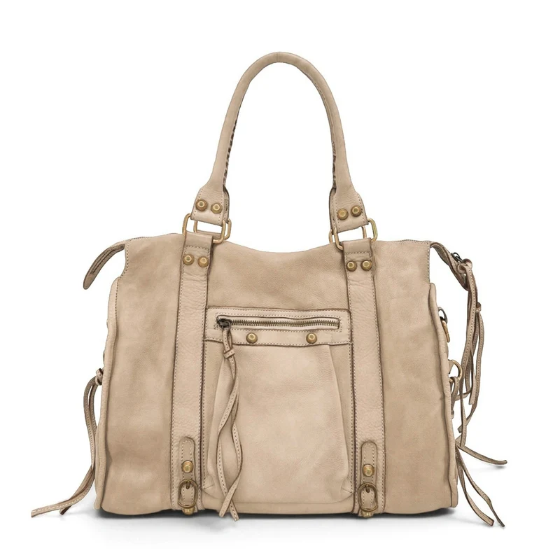 Grand sac en cuir vintage STORM XL HURRICAN Beige crème