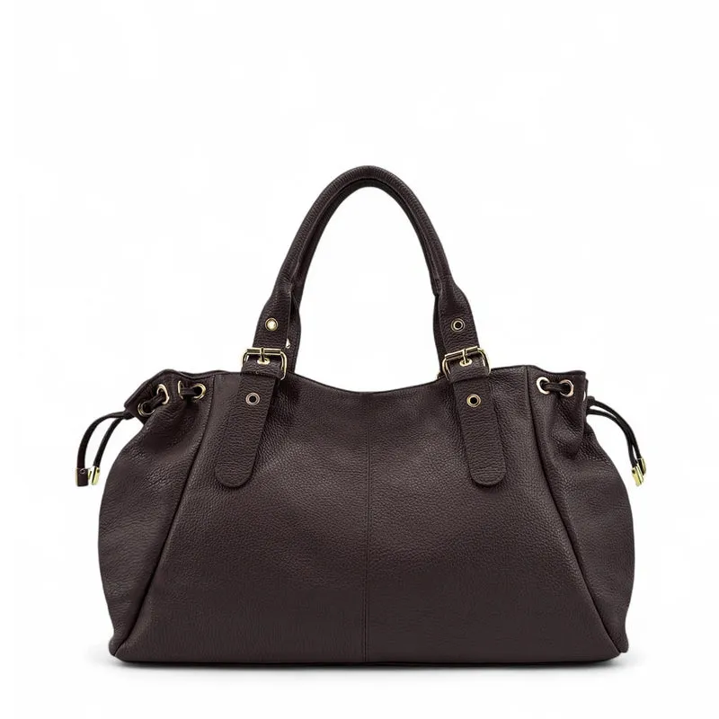Sac bowling en cuir grainé PRINCESSE XL Marron chocolat