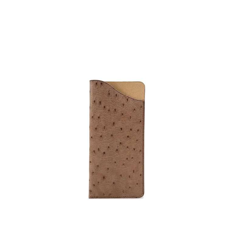 Etui à lunettes en cuir d'autruche édition Haute-couture Taupe foncé