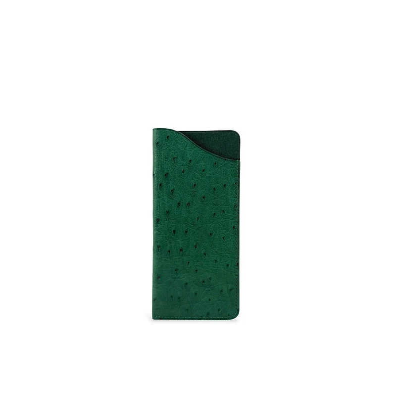 Etui à lunettes en cuir d'autruche édition Haute-couture Vert forêt