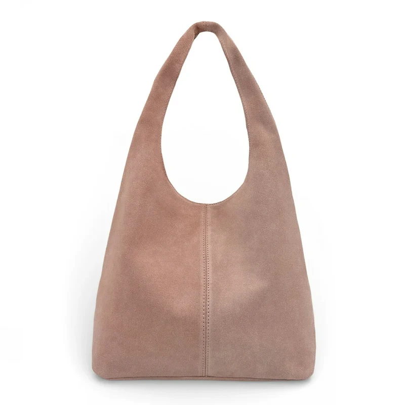 Sac à main de forme HOBO en daim épais EVA E.L. Rose nude