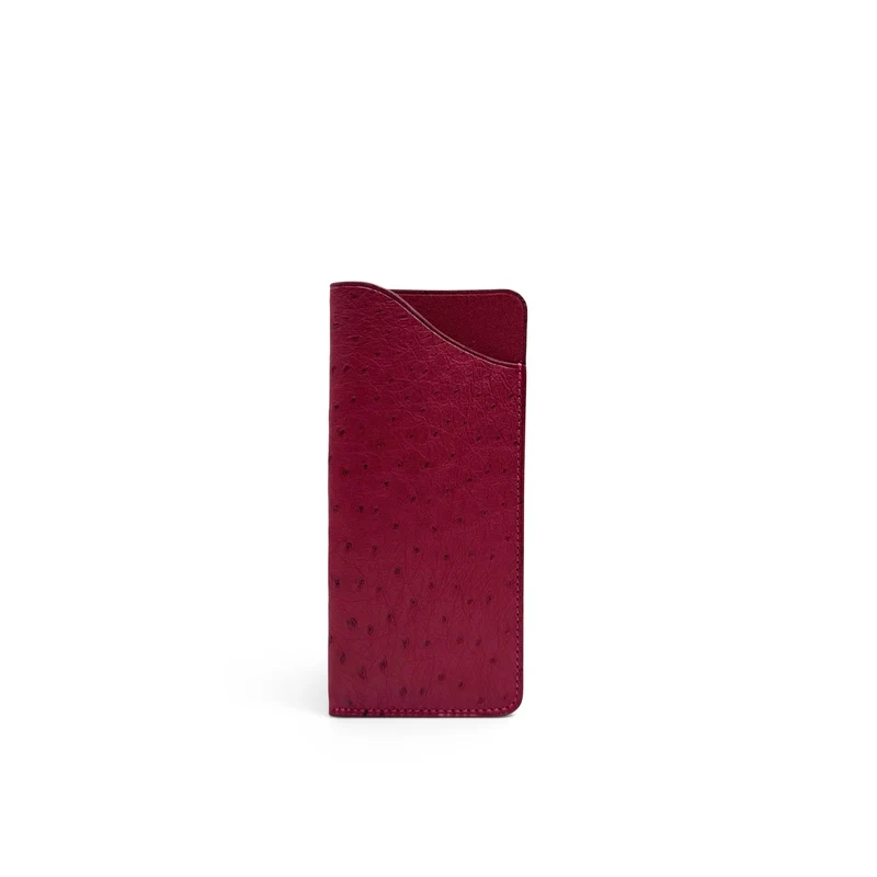 Etui à lunettes en cuir d'autruche édition Haute-couture Rouge bordeaux