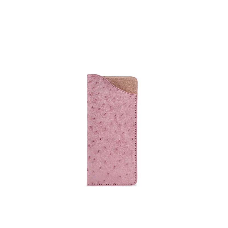 Etui à lunettes en cuir d'autruche édition Haute-couture Rose pâle