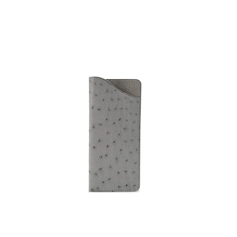 Etui à lunettes en cuir d'autruche édition Haute-couture Gris flanelle