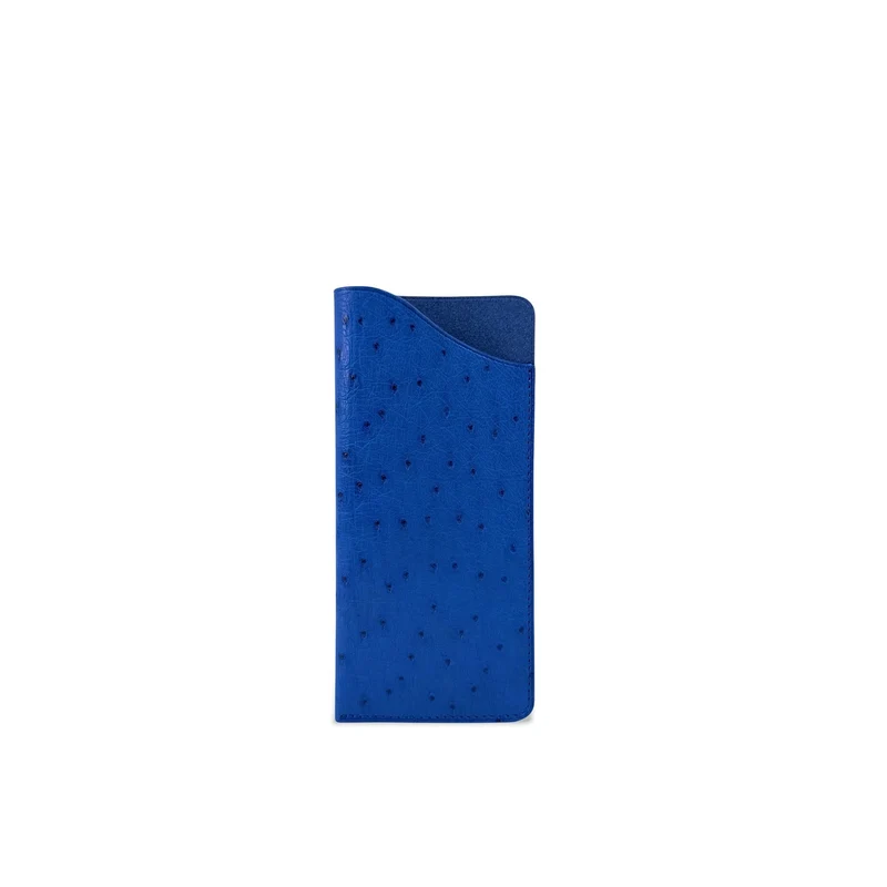 Etui à lunettes en cuir d'autruche édition Haute-couture Bleu roi