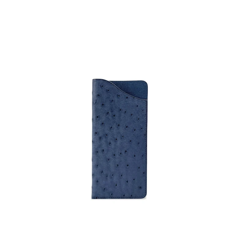 Etui à lunettes en cuir d'autruche édition Haute-couture Bleu marine