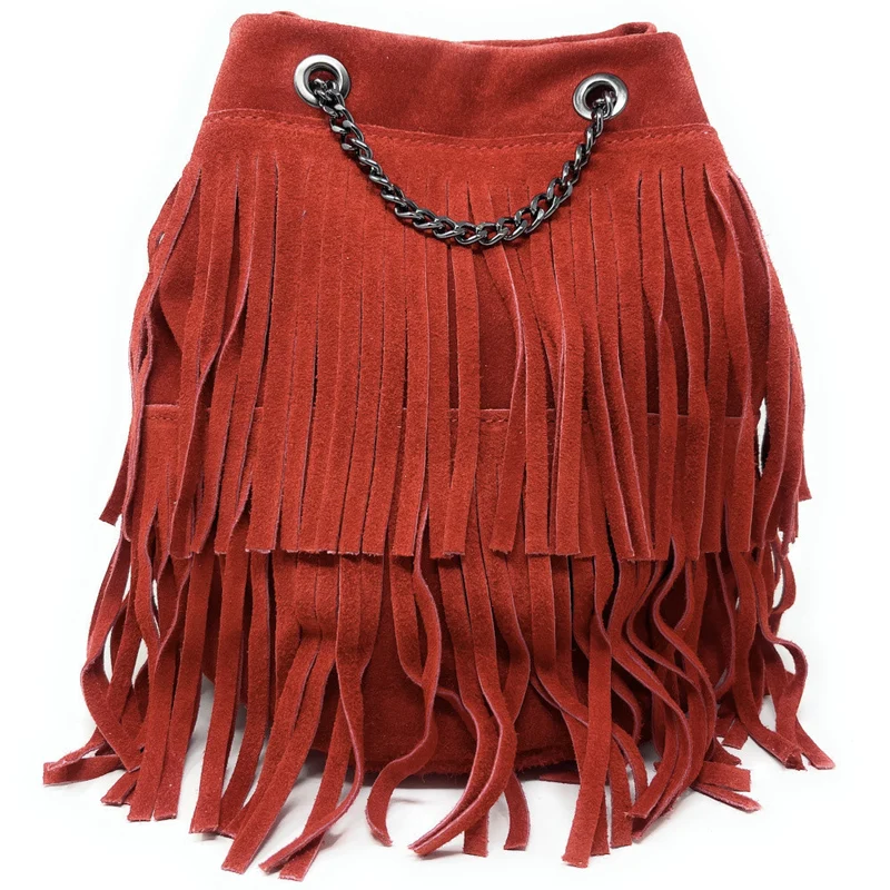 Sac à main à franges en daim TADI Rouge garance