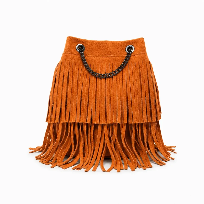 Sac à main à franges en daim TADI Orange