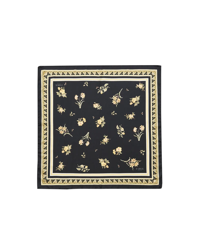 Nouveau Floral Square Scarf in Black
