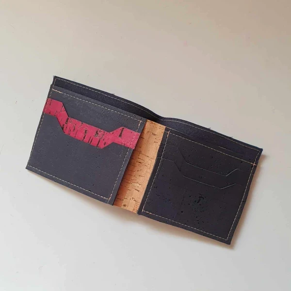 Portefeuille Diem en liège noir et rouge
