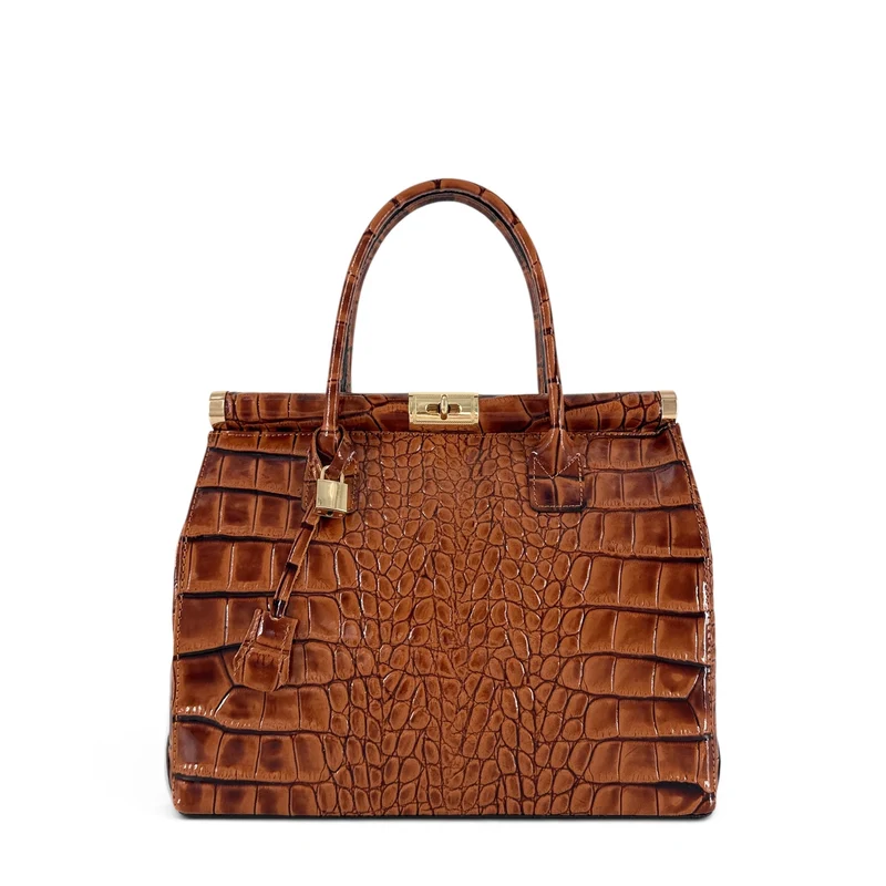 Sac à main en cuir à motif crocodile TROCADERO CROCO Marron camel